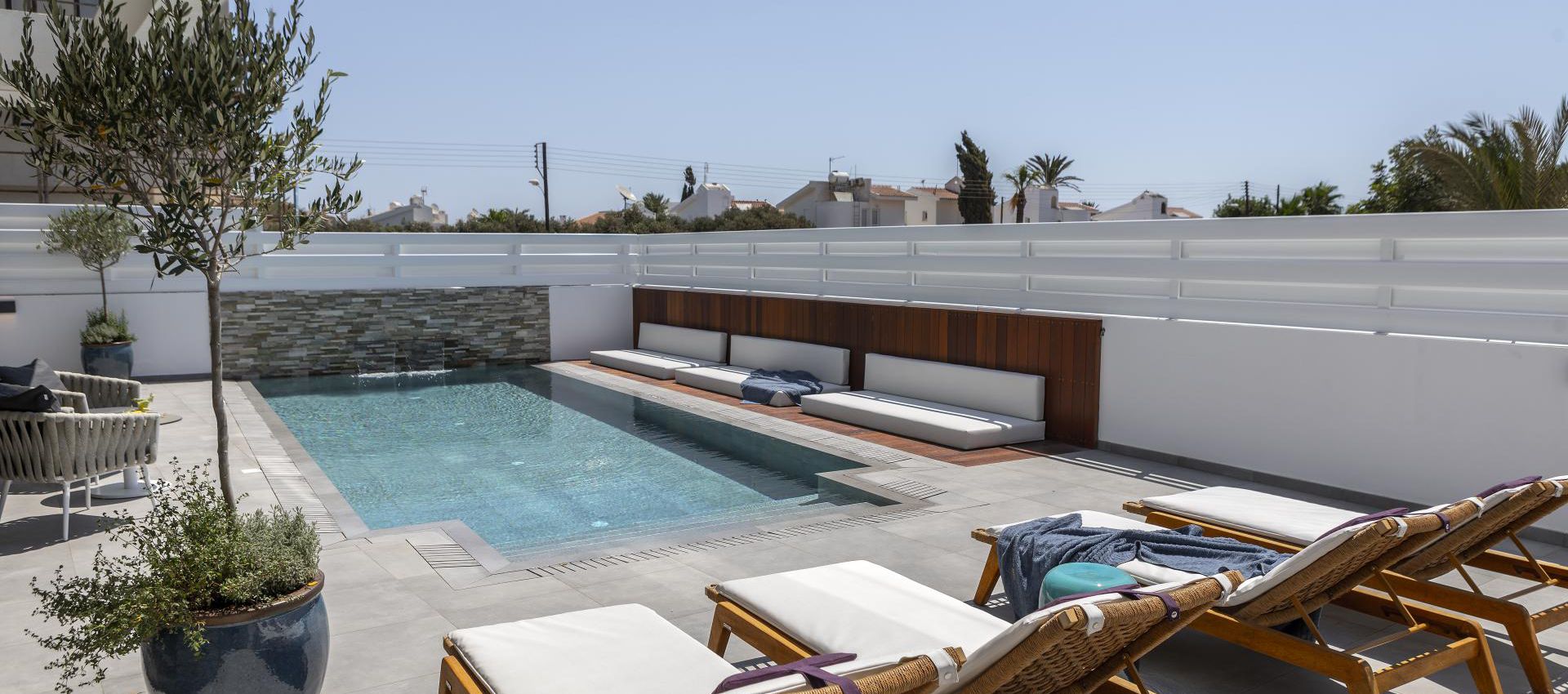 Chris Le Mare Gold Villa Protaras pool and sunbeds