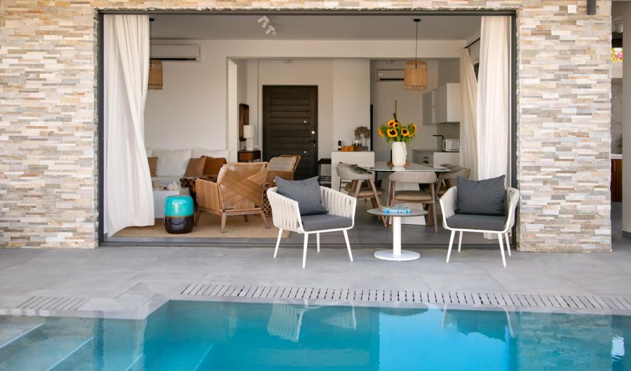 Chris Le Mare Gold Villa Protaras pool and view of the living room