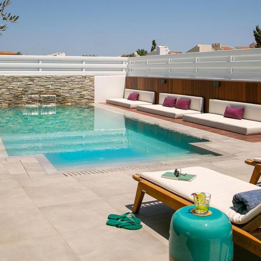 Chris Le Mare Gold Villa in Protaras sunbeds and pool