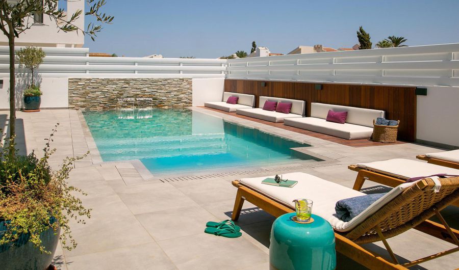Chris Le Mare Gold Villa in Protaras sunbeds and pool