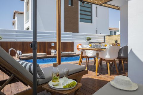 Protaras Chris Le Mare Luxury villa outdoor pool and sunbeds