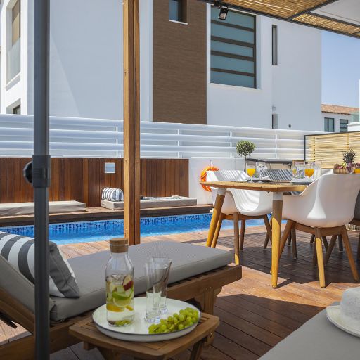 Protaras Chris Le Mare Luxury villa outdoor pool and sunbeds