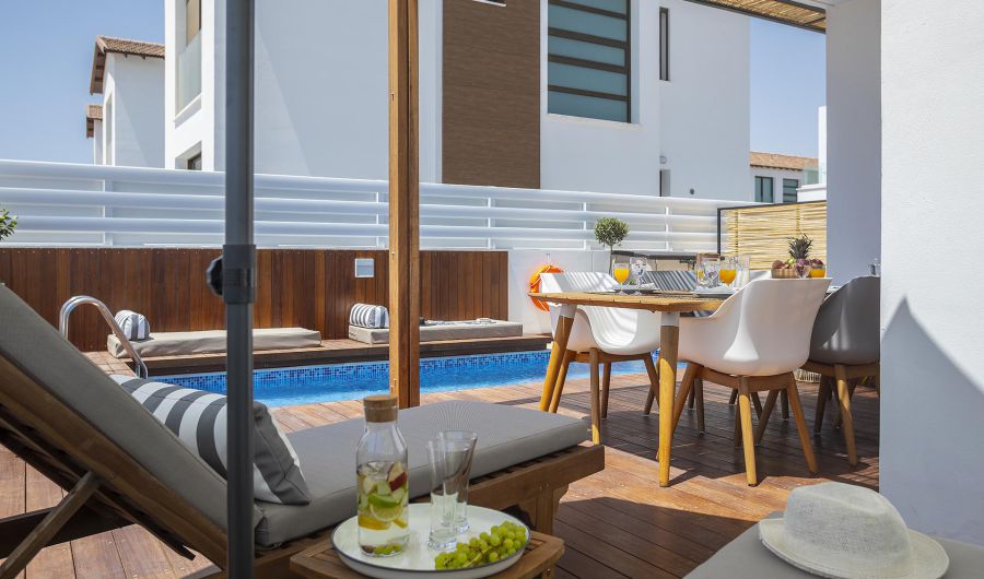 Protaras Chris Le Mare Luxury villa outdoor pool and sunbeds