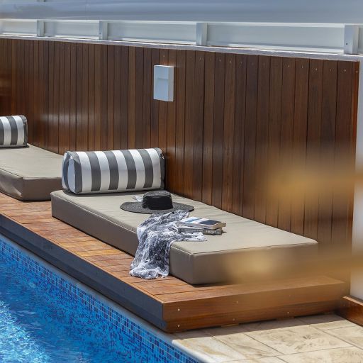 Protaras Chris Le Mare Luxury villa outdoor sunbeds by the pool