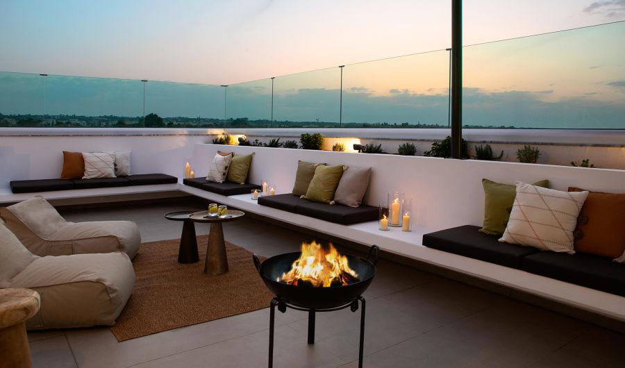 Protaras Lora Pearl Villa terrace sitting area open fire