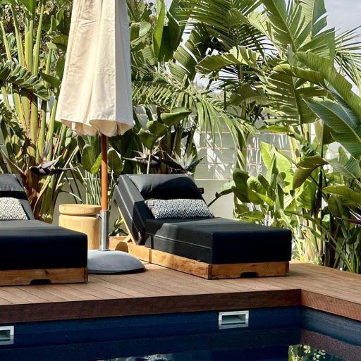 Protaras Lora Pearl Villa sunbeds by the pool