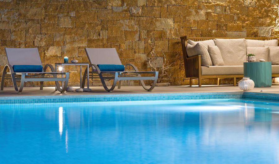 Amada Villas in Rhodes Greece exterior sunbeds