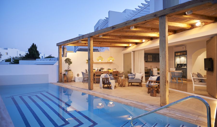 Nausicaa Villas Protaras Pool in Dusk and balcony