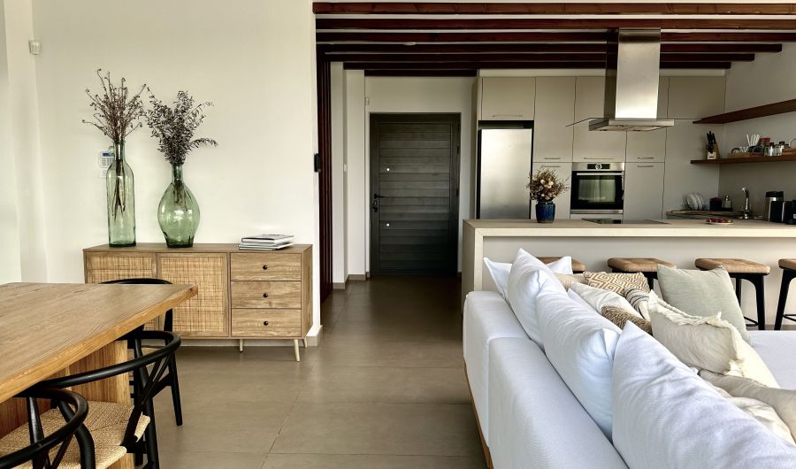 Lora Pearl Villa Living room with kitchen Protaras