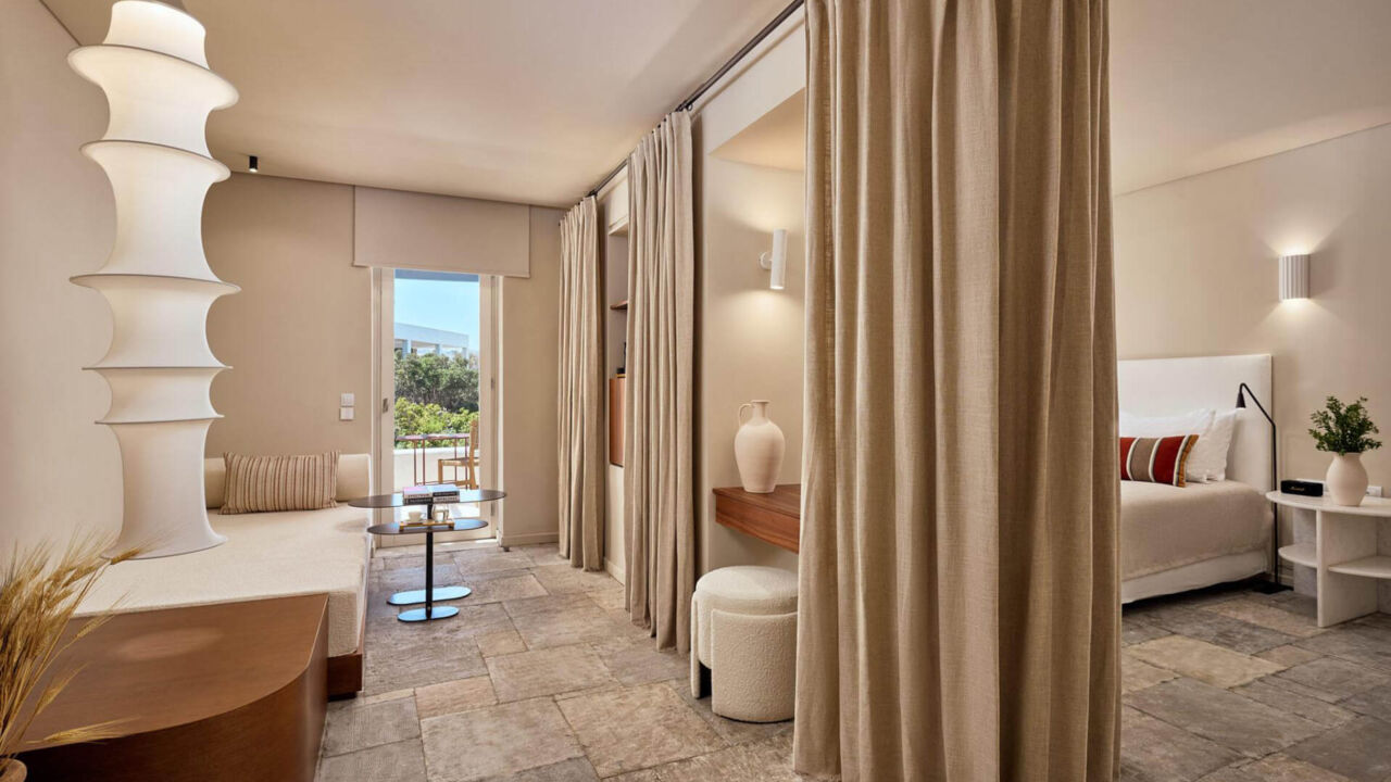Mykonos Theoxenia room bedroom and sitting area