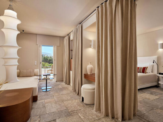 Mykonos Theoxenia room bedroom and sitting area