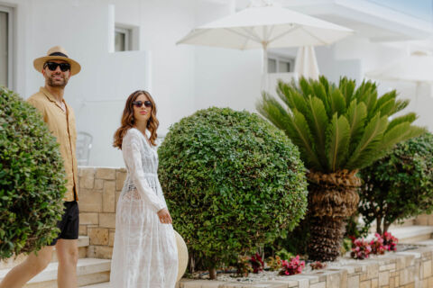 Couple walking through Louis Ledra Garden