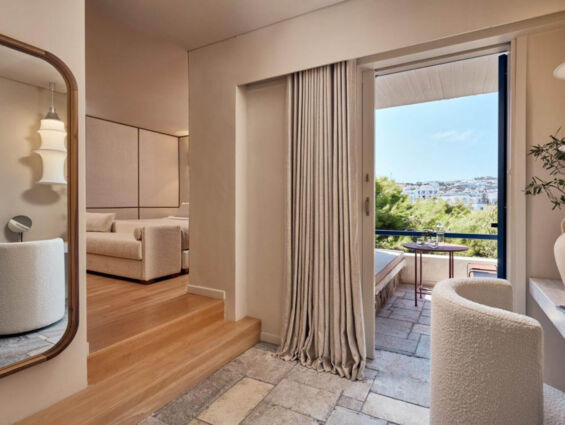 Mykonos Theoxenia room sitting area and balcony
