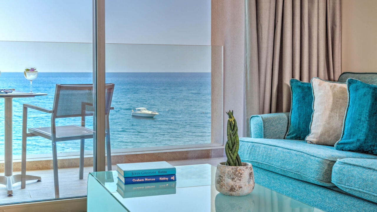 Amada Colossos room sitting area with sea view