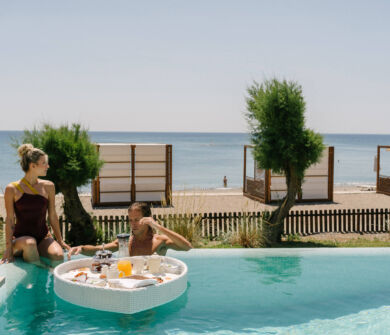 Couple in pool villa