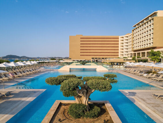 Exterior pool area at Amada Colossos Resort in Rhodes