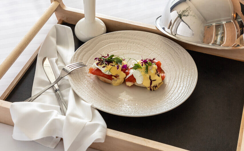 Disk with luxury breakfast dish