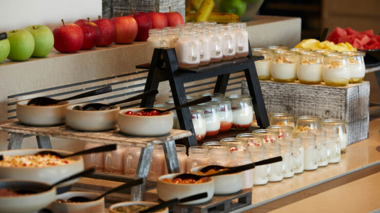 Buffet with fruits and desserts at Asterion Suites