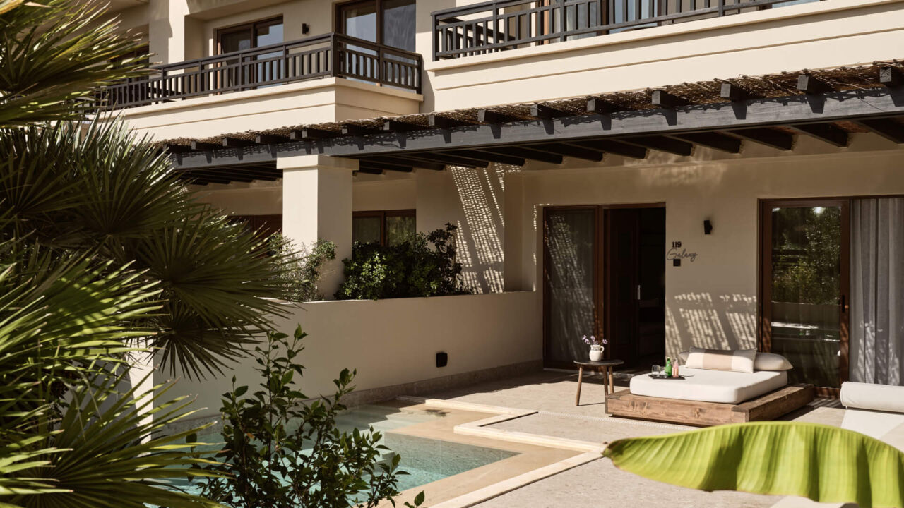 private pool with sunbed at Asterion Suites