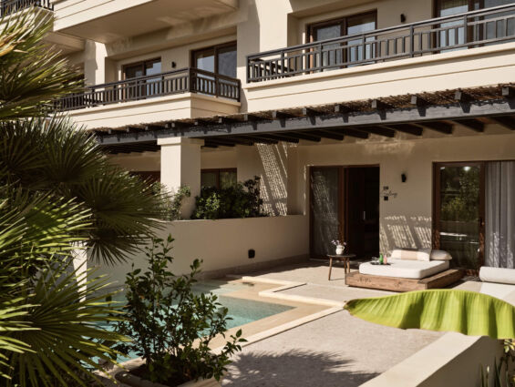 private pool with sunbed at Asterion Suites
