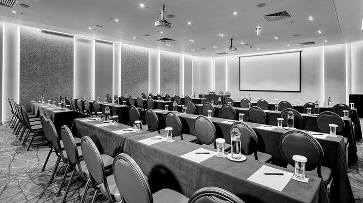 Conference room with audiovisual equipment for business meetings