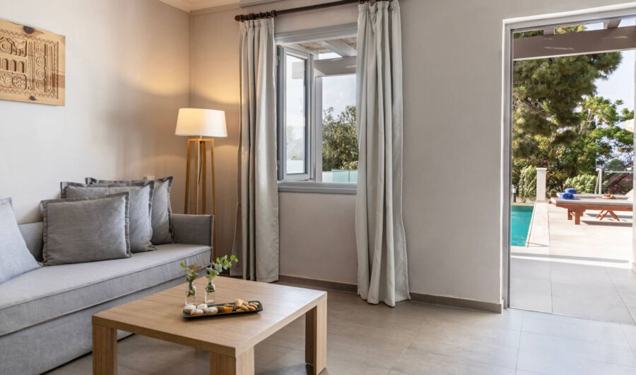 St.Elias Suite sitting area with exit to private pool
