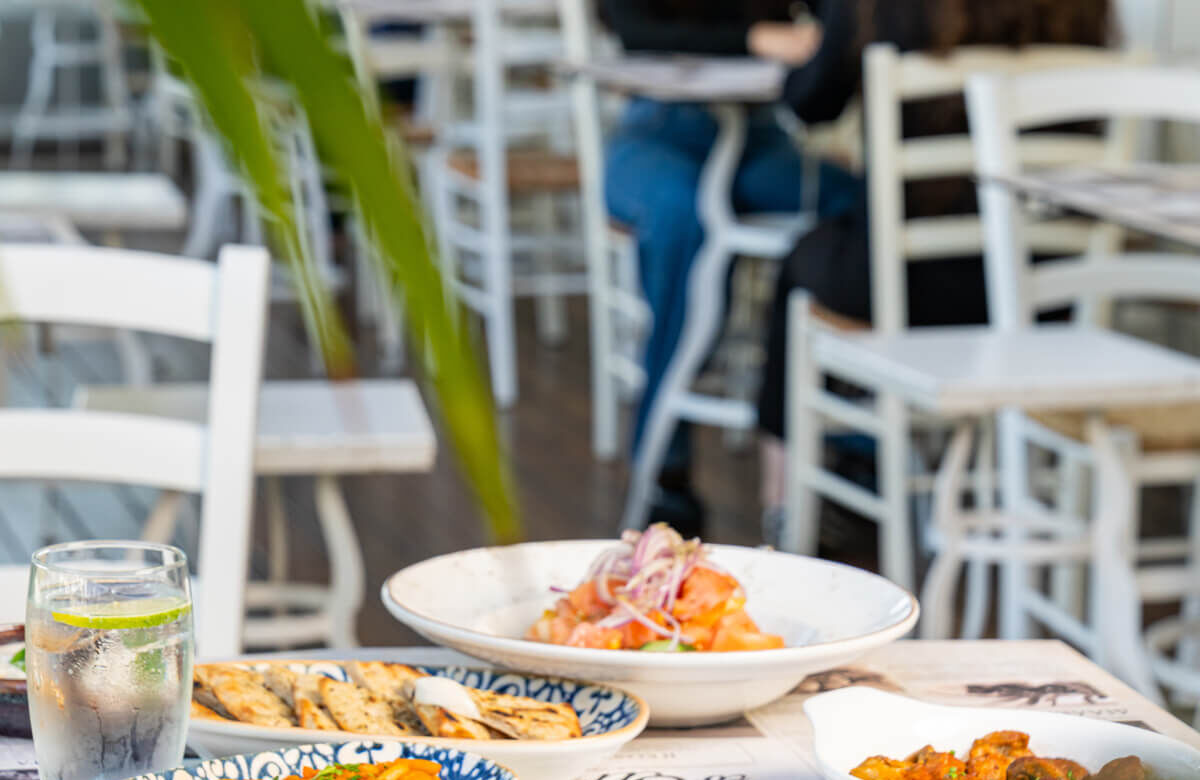 Table with traditional foods at Hilton Nicosia restaurant