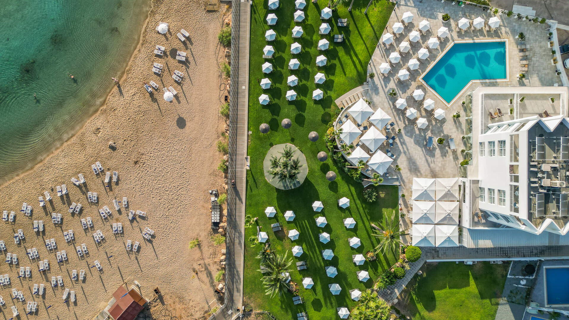 Infinity Blu aerial view of pool hotel and beach
