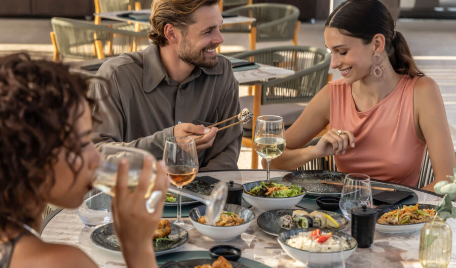 Guests enjoying Japanese dining experience at Fiki restaurant in Paphos