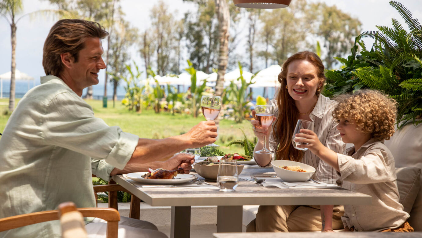 Family dining at Kerkyra Blue restaurant