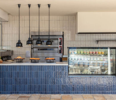 Kerkyra Blue Restaurant fridge with snacks and pizza