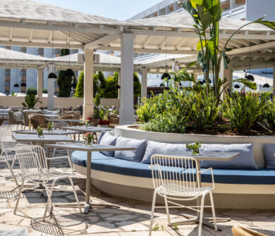 Kerkyra Blue Restaurant outdoor couch and chairs and table