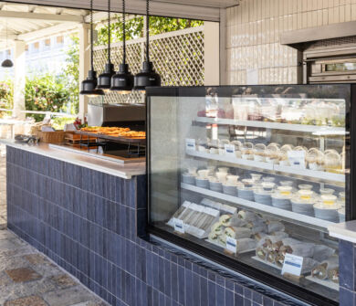 Kerkyra Blue Restaurant fridge with snacks and pizza