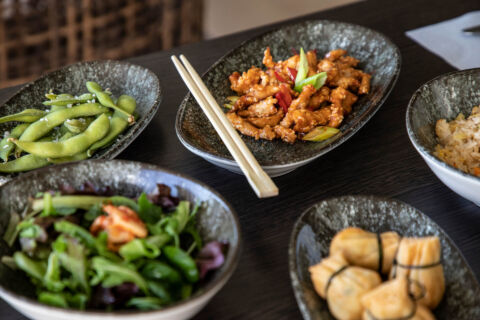 Selection of asain food at Kerkyra Blue restaurant