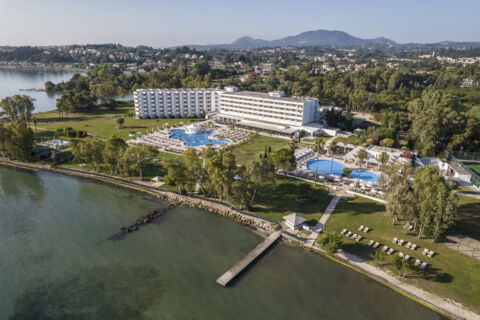 Kerkyra Blue aerial view of hotel and beach