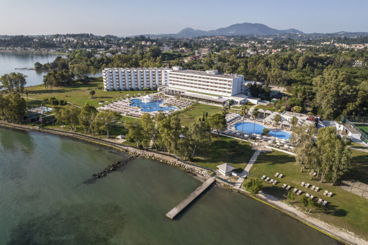 Kerkyra Blue aerial view of hotel and beach