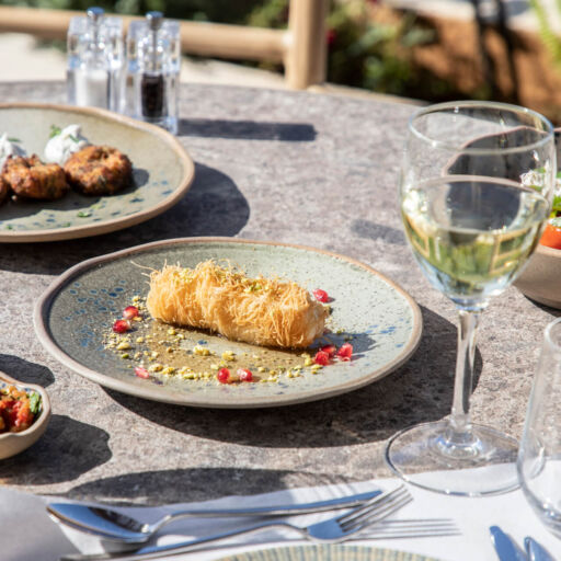 Table full of Food at Kerkyra Blue restaurant