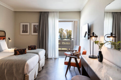 Kerkyra Blue room with balcony and twin beds