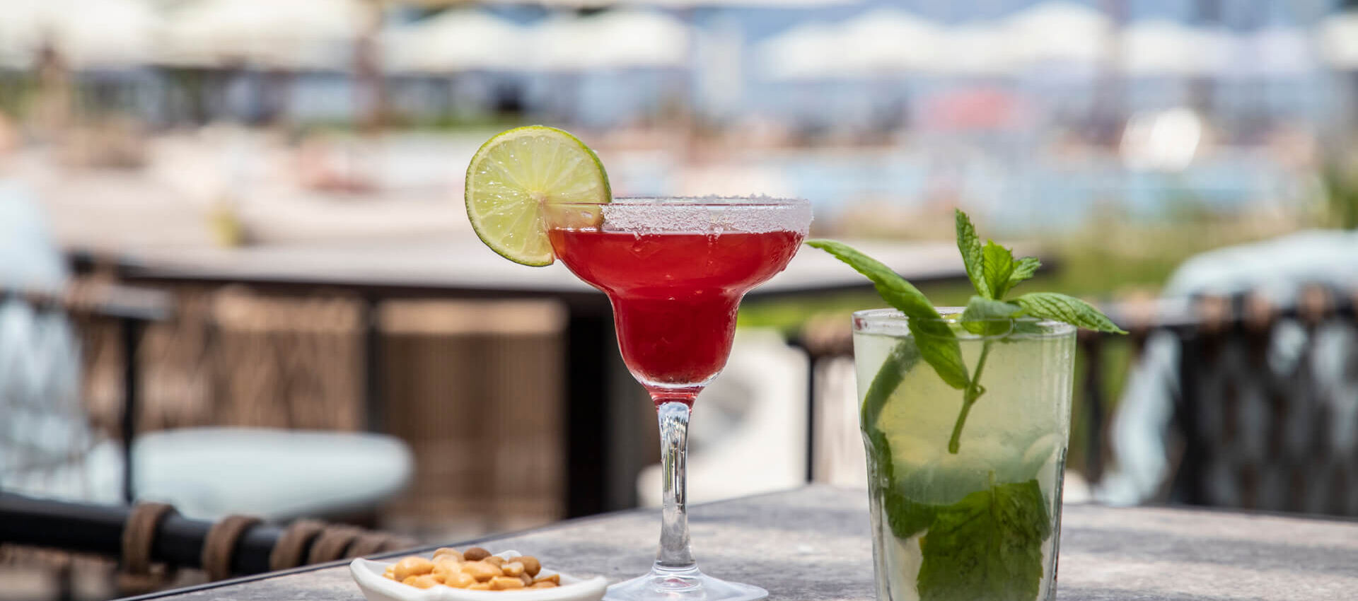 Cocktails on a table at Kerkyra Blue bar