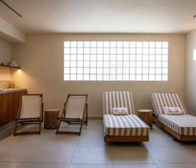 Chairs and sofas with towels at at Kerkyra Blue spa