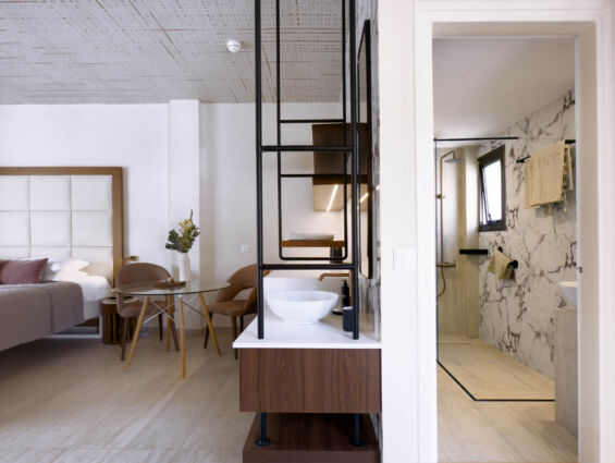 King Jason Paphos Room bedroom and bathroom