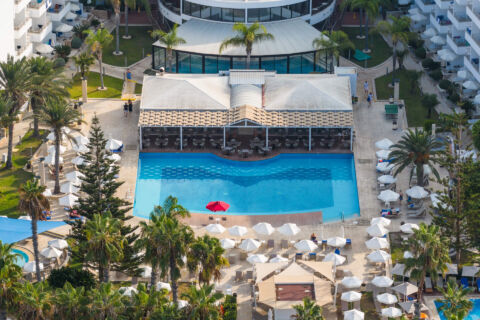 Aeria View of Louis Ledra Beach pool and area