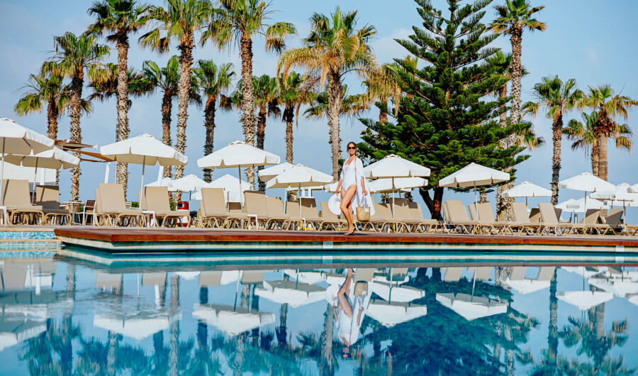 Pool with sunbeds on Louis Ledra beach