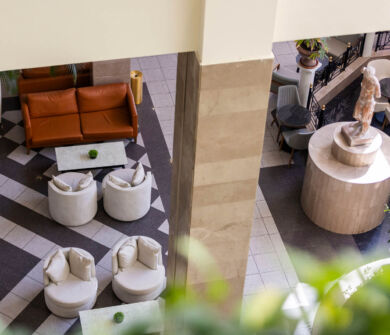 Top view of the indoor space of Louis Pheathon Atrium Bar