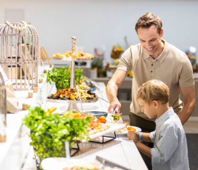Father and Child getting food at Louis Phaethon Esperides Restaurant buffet