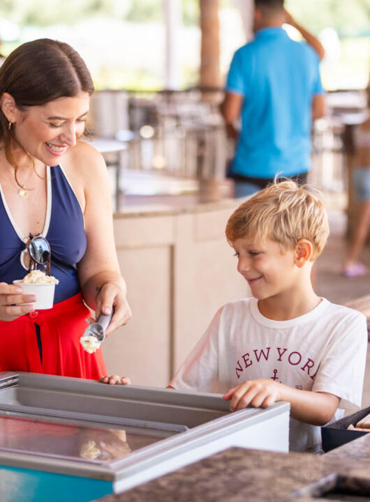 Mother and child at Louis Phaethon Helios bar getting icecream