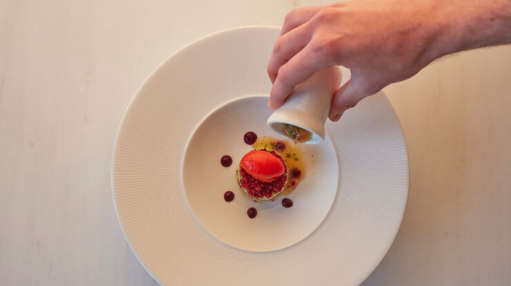 Elegant plated dish at Mykonos Theoxenia restaurant