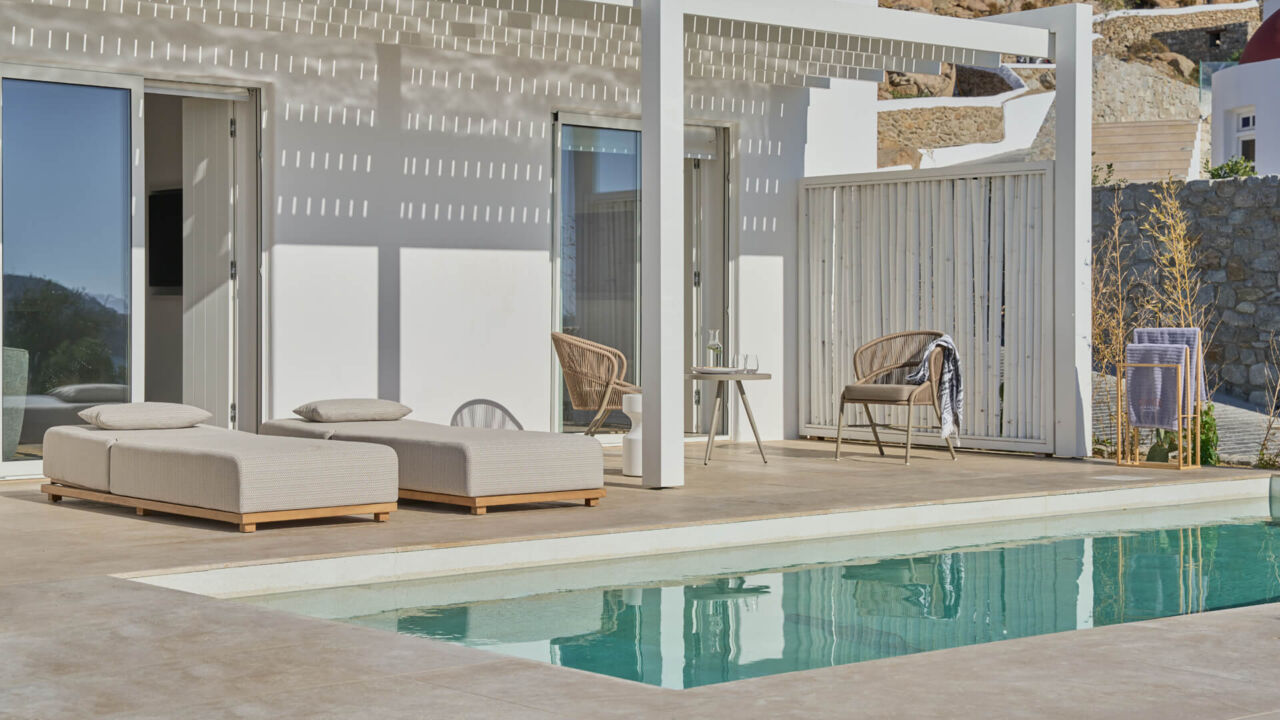 Once In Mykonos room terrace with private pool