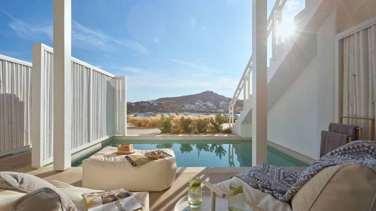 Once In Mykonos room terrace with private pool