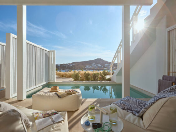 Once In Mykonos room terrace with private pool